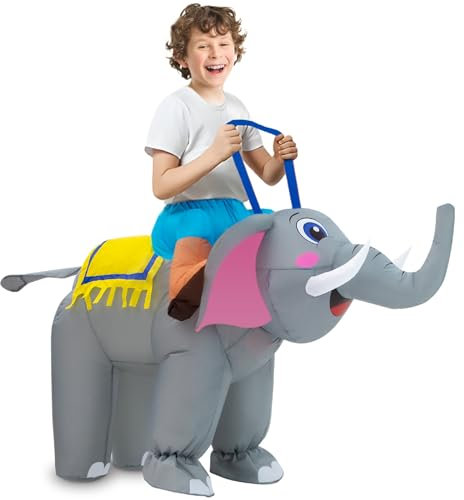 Anroong Inflatable Costume Kids Elephant Costume Halloween Blow Up Costumes Ride on Elephant Suit Animals Fancy Dress for Boys Girls Cosplay Party