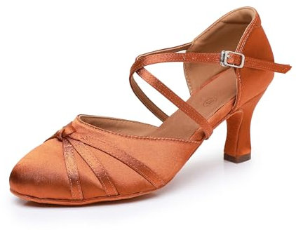 Rosefinch Damen Ballroom Latein Tanzschuhe Salsa Tango Walzer Gesellschaftstanzschuhe für Damen Tanzschuhe Braun 7cm Absatz 39 EU