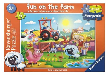 Ravensburger Fun on The Farm - My First Floor Jigsaw Puzzles for Toddlers Age 2 Years Up (24 Months) - 16 Pieces