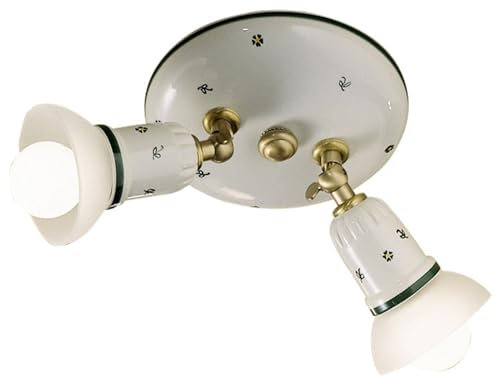 Licht-Erlebnisse Deckenstrahler 2-flammig rund Ø 32 cm E14 Keramik Metall Handbemalt Weiß Messing Grün Premium Deckenlampe Wohnzimmer Deckenleuchte Küche Flur