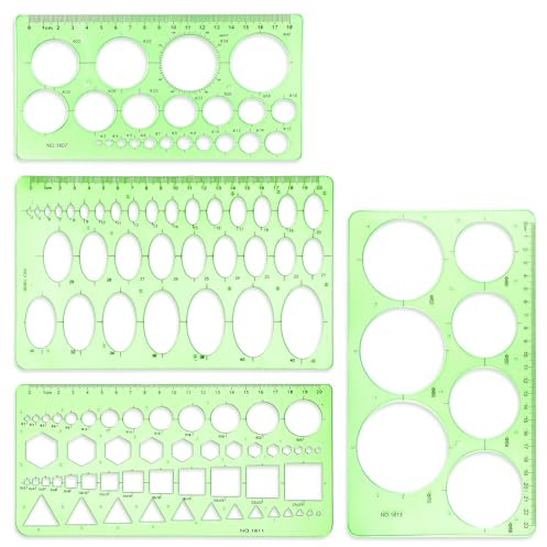 Gjinxi 4 Stück Kreisschablone, Technisches Zeichnen Kreis Schablone Vorlage Quilling Schablone Digitale Messschablonen Lochschablone Kunststoff Schablonen für Büro Schule Gebäude (Grün)