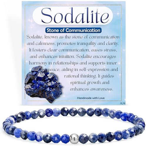 Sodalith - Kommunikation - Edelstein Perlen Armband für Frauen, 4mm Kristall Silber 925 Naturstein Schmuck Elastisch Armbänder Damen, Chakra Spirituelle Charms Armbänder Geschenke