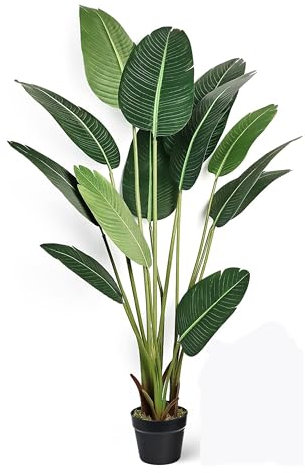 MichaelNoll Plante artificielle - Plante artificielle - Bananier décoratif - Plante de bananier en pot noir - Grand et très réaliste - Vert (180 cm)