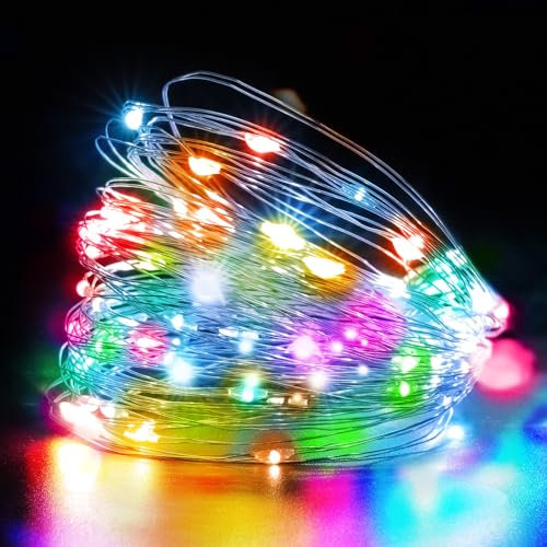 HOTUT Guirlande Lumineuse à Piles, 2 Pièces 10m 100LED Guirlande Lumineuse en Fil Cuivre, Petite Guirlande Lumineuse intérieur, LED Décoration pour Chambre, Fête, Mariage, Noël - Multicolore