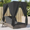Homgoday Lettino doppio, con tetto e tende, da giardino, per 2 persone, letto matrimoniale, schienale regolabile, grigio, polyrattan