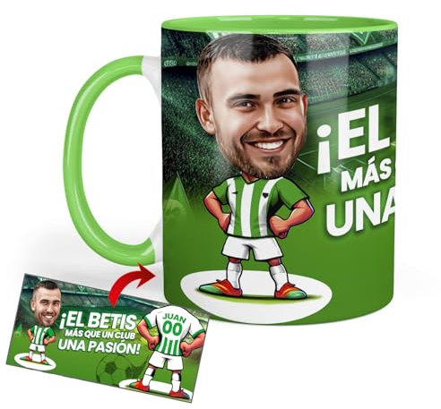 Anak Anak Tazas desayuno Futbol - Taza personalizada con caricatura y nombre - Tazas originales para regalar fanáticos futbol - Taza de futbol Español - Tazas de cafe 350 ML - Regalos (Betis)