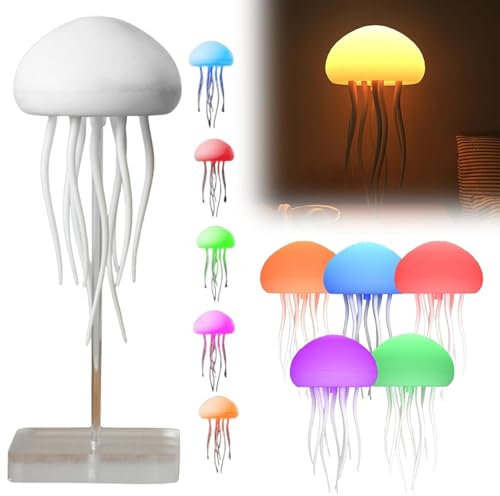 Starnearby LED Quallen Lampe 17 Farben RGB Jellyfish Lamp mit Dynamische Tentakeln, Aufladbar Quallen-Tischlampe, Touch Quallenlampe Stimmungslicht Dekoration für Zuhause Büro (Tischlampe)
