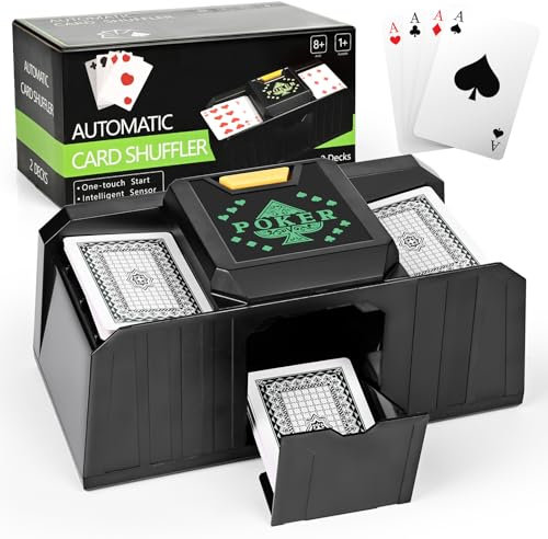 Kartenmischmaschine Elektrische, Diealles Shine Karten Mischgerät für 2 Decks, USB/Batteriebetriebener Kartenmischer Elektrisch, Card Shuffler für UNO Poker Texas Hold Em Blackjack