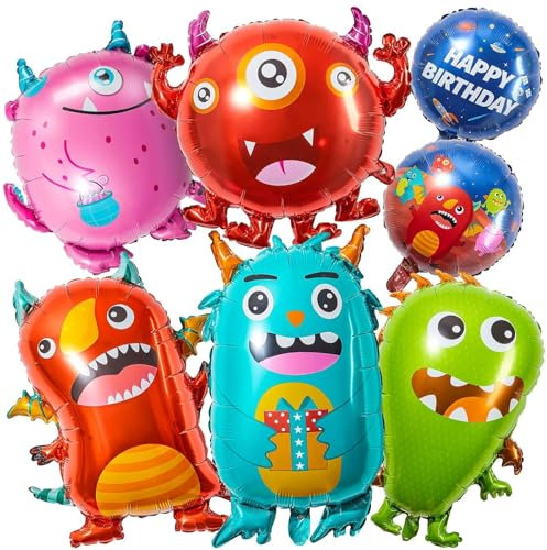 7 Stück Kindergeburtstags Deko Monster Geburtstag Party Ballon Kindergeburtstag Deko Monster-Bash-Party-Dekoration Monsterparty Folienballon set für Kinder Geburtstags Dekoration
