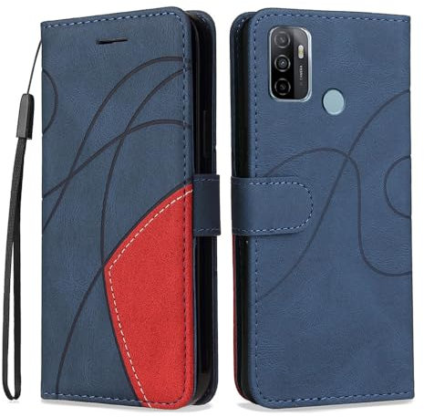 Kompatibel mit Oppo A53 2020/OPPO A53S 4G – Schlanke Zweifarbige Handyhülle mit Weichem Leder und TPU, Kartenfächern