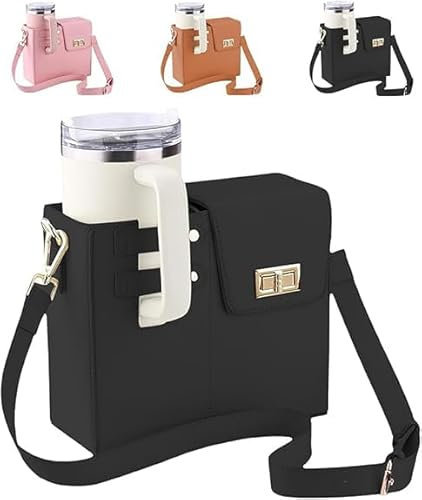 QRXALISA Outdoor Portable Crossbody Water Cup Storage Bag,Adjustable Shoulder Strap Water Bottle Holder Bag,Crossbody Bag with Sports Water Bottle Holder for Women