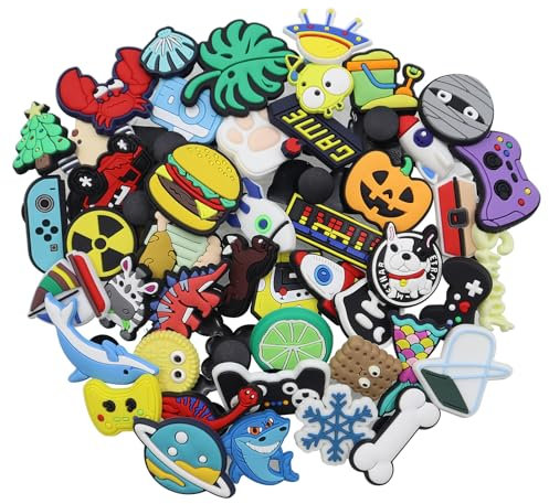 BEELUKY Schuhanstecker 50 Stück für Crocs, PVC Shoe Charms, Abnehmbare Schuh Pins für Jungen Mädchen Erwachsene, DIY Dekorationen Kinderpartys Geschenk (Bunt)