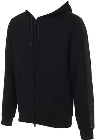 Emporio Armani Herren Basic Terry Hoodie Zip Sweatshirt Kapuzenpullover, Schwarz, L