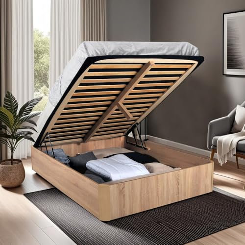 WEBER INDUSTRIES LIT Coffre Spiro 160x200cm + 1 SOMMIER/Décor Chêne Blanchi