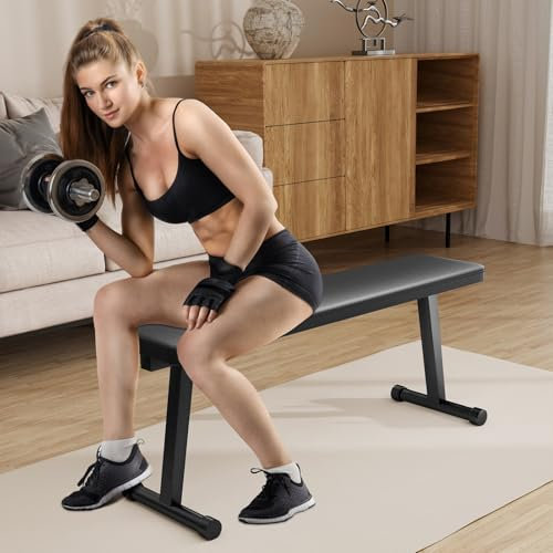 Panca piatta, panca pieghevole peso per l'allenamento della forza, il sviluppato sdraiato servizio pesante con una capacità 1300 libbre, una palestra di casa regolabile facile montaggio, Nero