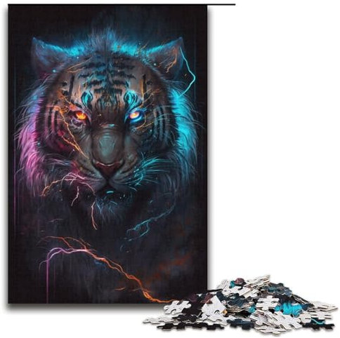 1000-teiliges Tiger-Gemälde-Puzzle für Erwachsene ganze Familie. Größe 38 x 26 cm