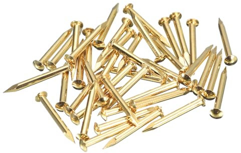 sourcing map 70Pcs Small Tiny Nails 2x20mm(DXL) Tiny Brass Nails Hardware Round Head Brass Nail for Wooden DIY Projects Decorative Boxes Household, Brass Tone