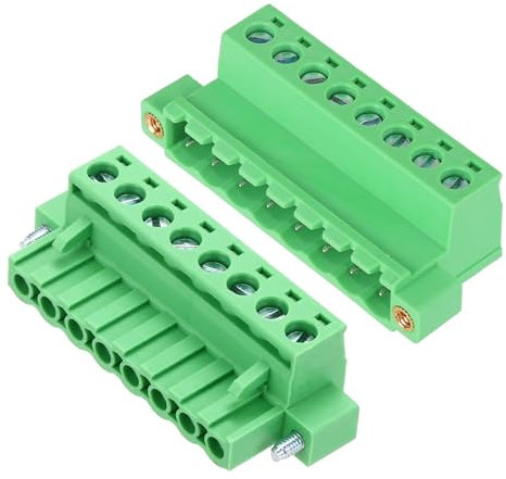 sourcing map 1 set di morsettiera per PCB, 300 V, 10 A, maschio e femmina, 8 pin, distanza 5,08 mm, per montaggio a vite, connettori 51 x 15 x 29 mm, per progetti elettronici, verde