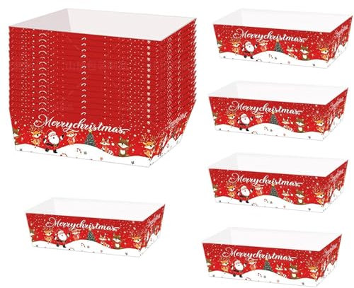 Vassoi natalizi per alimenti, confezione da 80, usa e getta, in carta rossa e verde, piatti ecologici per feste, per patatine, caramelle, forniture festive