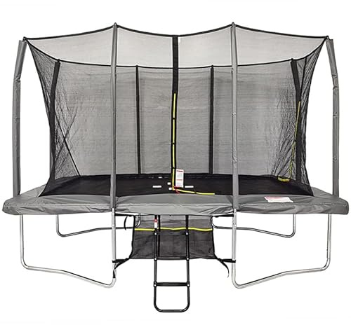BodyTrain 9x14ft Rectangular Trampoline Grey with Safety Enclosure, Ladder & Shoe Tidy