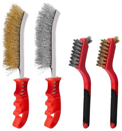 4 Stück Drahtbürsten Set, Edelstahl Drahtbürste Set, Stahlbürste Metallbürste Set, mit Komfortabel Griff, für Holz, Bohrer, Reinigung Schweißschlacke, Rostentfernung, Wire Brush Werkzeuge