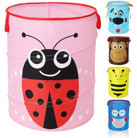 Murago - Wäschekorb faltbar mit Griffen ca.47x40x40cm Marienkäfer - Pop Up Wäschesack für Kinder Spielzeugkorb Wäschesammler Aufbewahrung Rosa Box Korb Dekoration Kinderzimmer Baby leicht Reise Popup