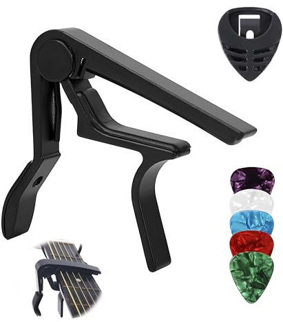 Gitarre Kapodaster Mit 5 Gitarren Und 1 Pickbox, Gitarren Zubehör Capo Gitarre Für 6-Saiter Westerngitarre, Akustikgitarre, Folkgitarre, E-Gitarre Und Ukulele, Schwarz