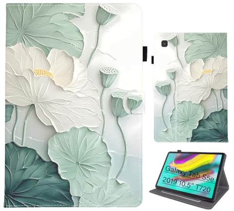 Bemoloon PU Tab Hülle Kompatibel mit Samsung Galaxy Tab S5e 2019 10.5 SM-T720/T725 Mit lebendigen Farben & Mustern, SchutzHülle, Ständer, Auto-Wake/Sleep-Funktion, Lotus