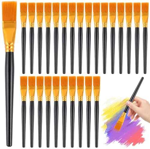 CAIYUANGUANGJIN 24Pcs 1 Inch Flat Brush, Wide Nylon Acrylic Paint Brushes Oil Painting Brushes, Professional Art Painting Brushes for Art Painters Graffiti Gouache Watercolor