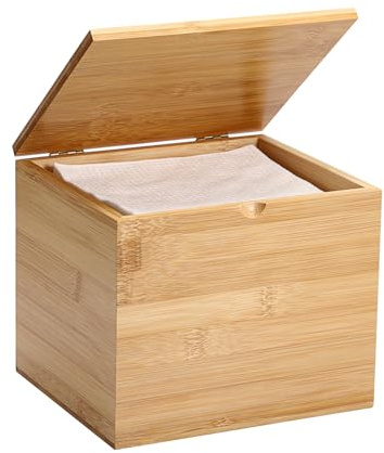 BTSKY Wooden Disposable Face Towel Box - Square Bamboo Face Towel Storage Container, Tissue Holder for Cleansing Cloths, Makeup Remover Cloths