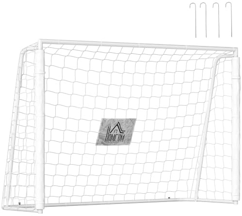 HOMCOM Fußballtor für Jugendliche & Erwachsener mit Netz 186 x 123 cm Weiß | Outdoor Fußballtor, Erdhaken, Stoßdämpfenden, Fußball Tor für Garten