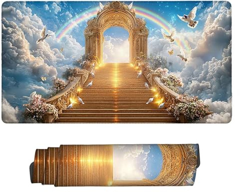 Tapis de Souris de Jeu, 700 x 400 mm XXL Grand Tapis Souris Gaming, Antidérapant Étanche, Extended XXL Long Clavier Mouse Pad, Accessoire Bureau, pour Gamer, PC (Le Paradis Arc en Ciel) Z-40