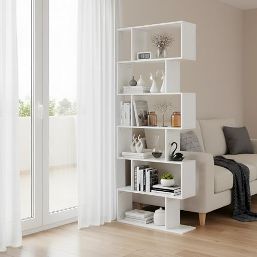 IPOTIUS Bücherregal, Regal mit 6 Ebenen, Standregal, Büroregal, freistehend, Dekoregal, zur Präsentation, modern, für Wohnzimmer, Schlafzimmer, Büro, 70×24×190.5cm, Weiß