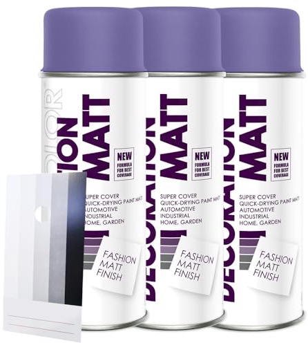 Craft-Equip DC 3 Stück Lackspray Matt nach RAL in 400ml zur Lackierung von Auto Stahl Aluminium Beton Holz und Spritzmusterkarte (3 Dosen in violett MATT RAL 4005 + Karte)