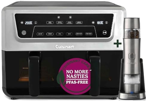 Cuisinart XXL10.4L Air Fryer with 2 x 5.2L Drawers +Mill |PFAS Free|Chemical-free cooking | Air Fry, Roast, Grill, Bake, Dehydrate, Max Crisp, Keep Warm | Dual Zones - cook 8+ portions|Dishwasher Safe