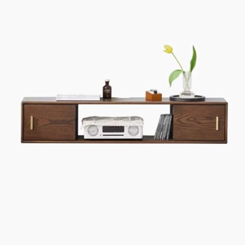 Mediaconsole Home Centre de divertissement TV flottant en bois, meuble TV moderne mural flottant TV avec étagère de rangement ouverte et portes coulissantes pour le stockage(Noyer, 130x25x25cm)