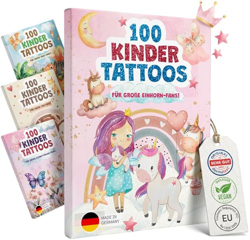 EULENTALER [100x] hautfreundliche Tattoos für Kinder mit Einhorn-Motiven | Von Pädagogen empfohlen [Dermatest: Sehr Gut] Made in Germany, Gratis Ausmalbilder, Mitgebsel Kindergeburtstag für Mädchen
