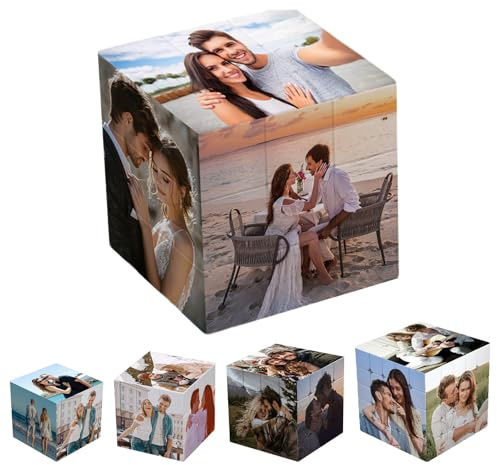 Zauberwürfel Personalisiert, Personalisierte Fotowürfel 3D Drehbare Cube mit 6 Bildern, Personalisiertes Geschenk für Familie, Freunde, Geburtstage, Weihnachten, Hochzeiten, Valentinstag