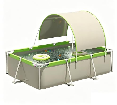 Easnuroz Piscina Con Estructura Metálica Piscina Plegable Grande De Lona Con Toldo De 193-493 Cm Para Uso Doméstico Piscina Infantil Plegable Rectangular Para Exteriores Piscina Compacta(292*200*65cm)