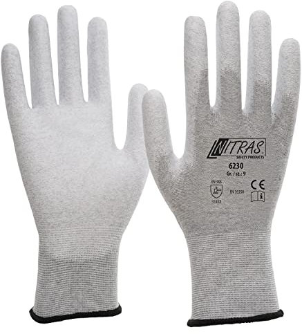 Nitras 6230 ESD-Handschuhe - antistatisch und Touchscreen-fähig, Größe:Größe 8 Grau/Weiß