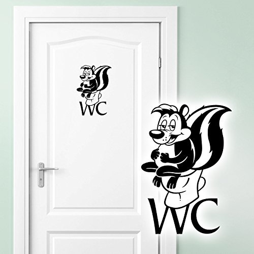 Grandora Türaufkleber WC + Stinktier I grasgrün (BxH) 13 x 19 cm I Badezimmer Wandtattoo Toilette Aufkleber Sticker Klo Bad Wandaufkleber Wandsticker W669