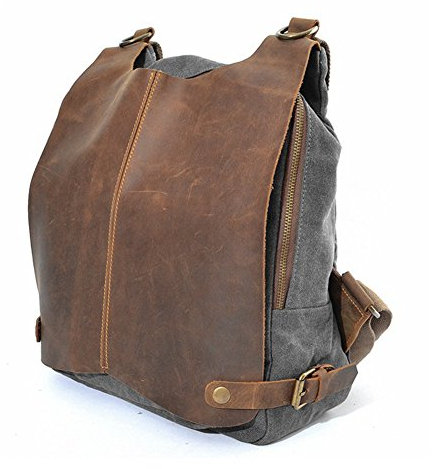 YAAGLE verrücktes Pferd Canvas Segeltuch Damen und Herren Unisex Rucksack erste Schicht aus Leder Retrotasche Schultertasche Reisetasche-grau