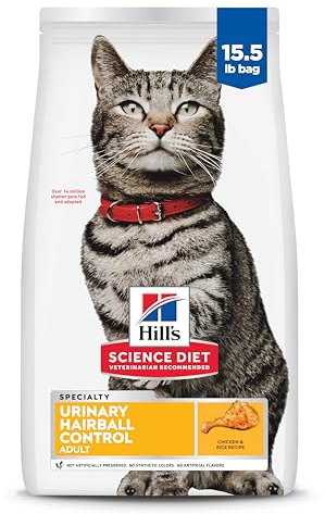 Hill's Science Diet Adult Urinary & Hairball Control Dry Cat Food, Chicken, 15.5 lb. Bag