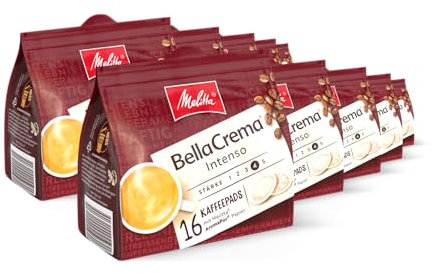Melitta Bellacrema Intenso Café Torréfié Moulu en Dosettes 10 X 16, Dosettes de Café pour Machine à Dosettes, Torréfaction Forte, Torréfaction en Allemagne, Force 4, en Barquette