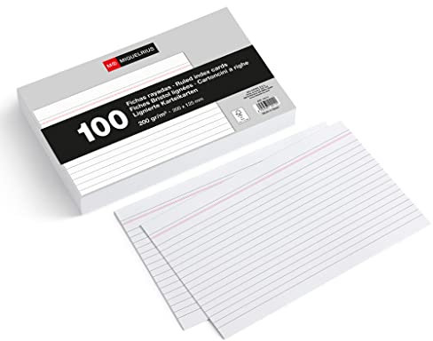 Miquelrius – Karteikarten, 100 Notizkarten, horizontal liniert, Lernkarten, Größe 125 x 200 mm, Offset-Kartenpapier 200 g/m²