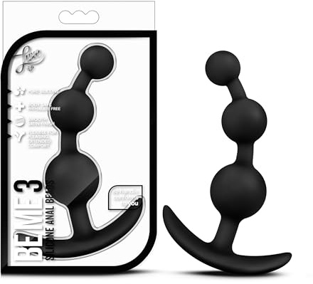 Blush Luxe 5.25 Be Me 3 Silicone Beaded Butt Plug, Beginners Ultrasilk Satin Smooth Flexible Anal Trainer & Prostate Massager, EZ Handle, Body-Safe - Adult Sex Toy for Women, Men, Couples - (Black)