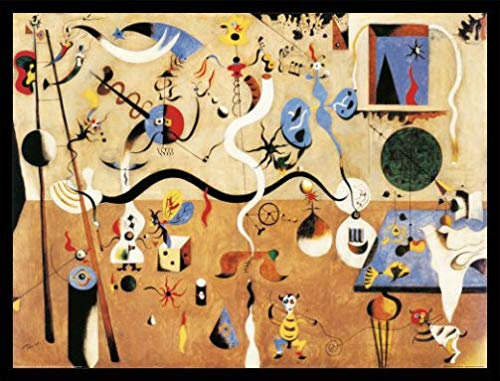 1art1 Joan Miró Poster Kunstdruck Bild und MDF-Rahmen Schwarz - Karneval des Harlekins (80 x 60cm)