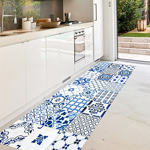 VINILIKO Design | Alfombra Vinílica Lisboa Azul 66x150 cm - Antideslizante, Impermeable, Lavable - Varios Tamaños - Alfombra Vinilo Salón, Cocina
