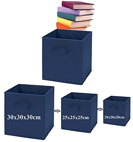 Toyo Folding Square Storage Utility Box Fabric Cube Drawer Organizer Cloth Basket Bag in Navy colour (Small (20x20x20cm))