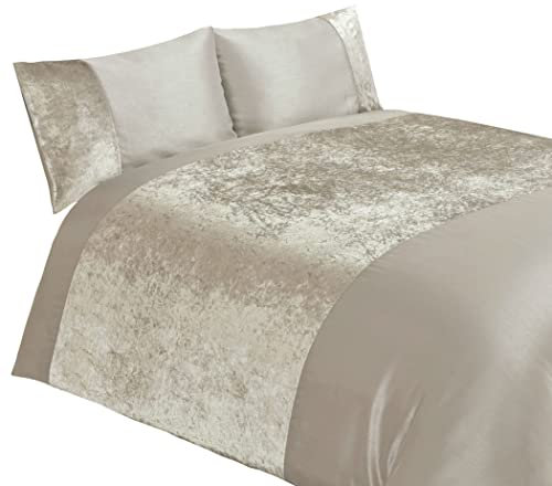 Rapport Home Luxury Crushed Velvet Panel Soft Duvet Cover Set - Cream Superking Bedding Set